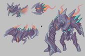 Several drawings of Astral Infection enemies, including an Atlas, Stellar Culex, and a Sightseer Collider - by Nitro