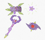 Weapon concepts for Astrum Deus including the Star Sputter, Regulus Riot, and Starspawn Helix Staff, whose design got reworked into the Borealis Bomber - by Purple Necromancer