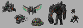 Several earlier concepts for the Astral Infection, including an Atlas, Astral Slime, Astral Head, Astralachnea, and a Stellar Culex - by Nitro